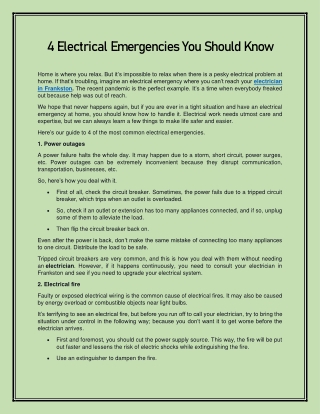 4 Electrical Emergencies You Should Know