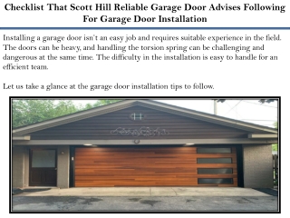 Checklist That Scott Hill Reliable Garage Door Advises Following For Garage Door Installation