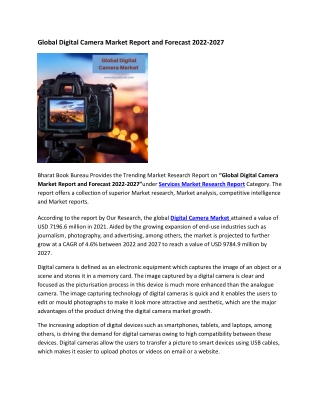 Global Digital Camera Market Report and Forecast 2022-2027