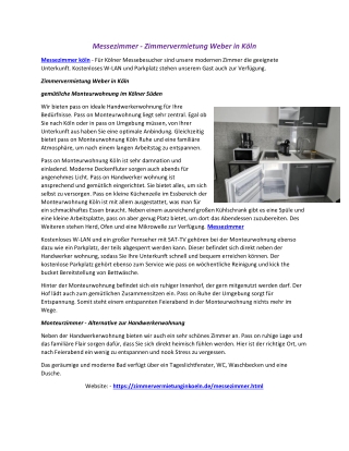 Messezimmer - Zimmervermietung Weber in Köln