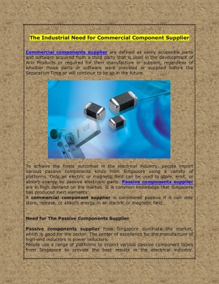 The Industrial Need for Commercial Component Supplier