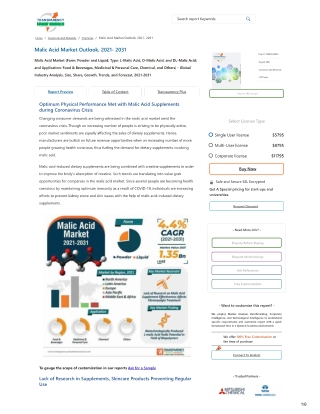 Malic Acid Market Outlook, 2021- 2031