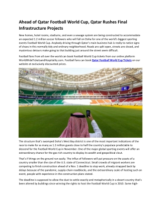 Ahead of Qatar Football World Cup, Qatar Rushes Final Infrastructure Projects