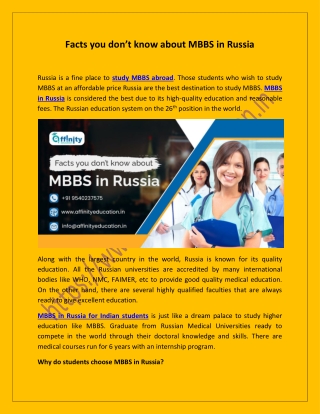 Facts you don’t know about MBBS in Russia