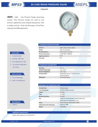 MP22 SS Case Brass Pressure Gauge- Capsule | MIEPL