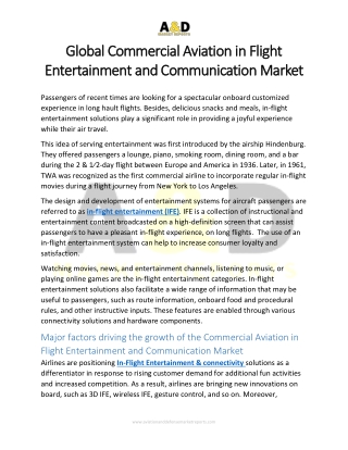 Commercial Aviation - In Flight Entertainment and Communication Market | Aviatio