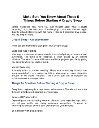 Make Sure You Know About These 5 Things Before Starting A Crypto Swap