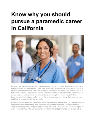 Know why you should pursue a paramedic career in California