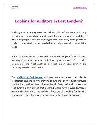 Looking for auditors in East London?