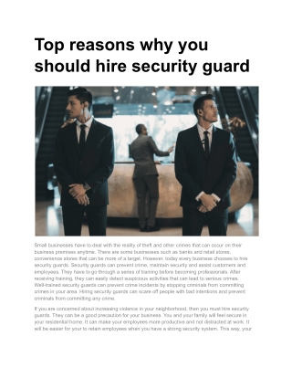 Top reasons why you should hire security guard