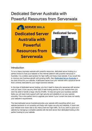 Dedicated Server Australia with Powerful Resources from Serverwala