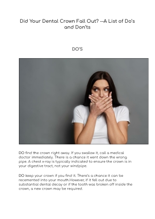 Did Your Dental Crown Fall Out? --A List of Do’s and Don’ts
