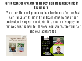 Hair Restoration and Affordable Best Hair Transplant Clinic in Chandigarh