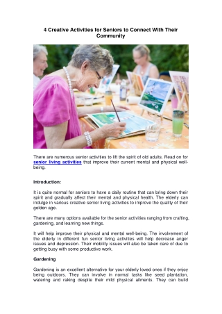 4 Creative Activities for Seniors to Connect With Their Community