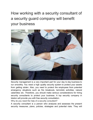 How working with a security consultant of a security guard company will benefit your business