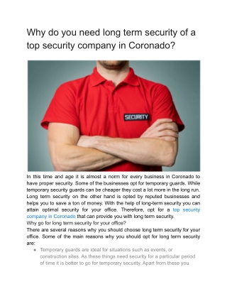 Why do you need long term security of a top security company in Coronado