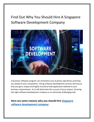 Find Out Why You Should Hire A Singapore Software Development Company