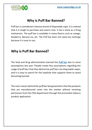 Why is Puff Bar Banned ?