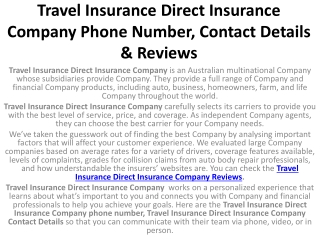 Travel Insurance Direct Insurance Company Reviews Phone Number, Contact Details