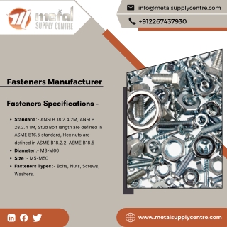 Fasteners Manufacturer | SS Screw | SS Nut | SS Bolts Stockist - Metal Market Su