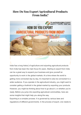 How Do You Export Agricultural Products From India
