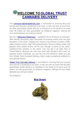 Welcome to GLOBAL TRUST CANNABIS DELIVERY