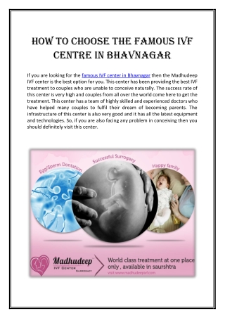 How to Choose the Famous IVF Centre in Bhavnagar