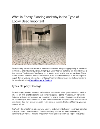 What is Epoxy Flooring and why is the Type of Epoxy Used Important