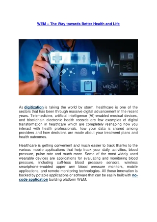 WEM – The Way towards Better Health and Life