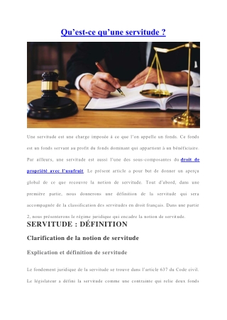 Savoir ce qu'est une servitude.
