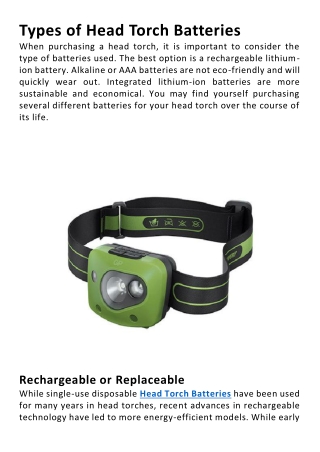 Types of Head Torch Batteries