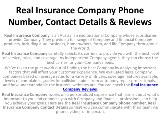 Real Insurance Company Reviews Phone Number, Contact Details