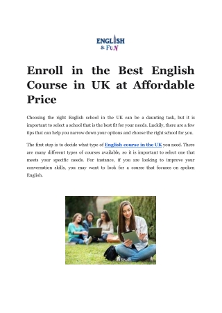 Enroll in the Best English Course in UK at Affordable Price