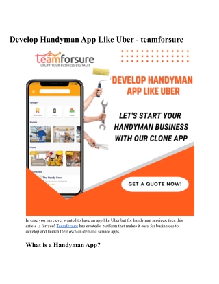 Build Your Handyman app like uber - TeamForSure