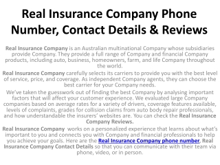 Real Insurance Company Phone Number, Contact Details