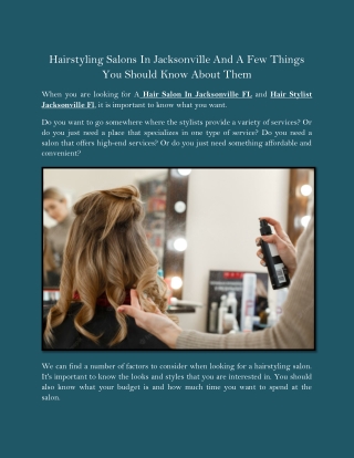 Hairstyling Salons In Jacksonville And A Few Things You Should Know About Them