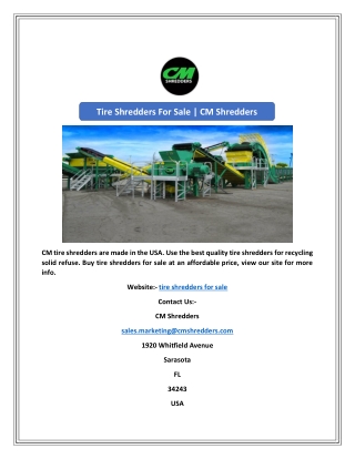 Tire Shredders For Sale | CM Shredders