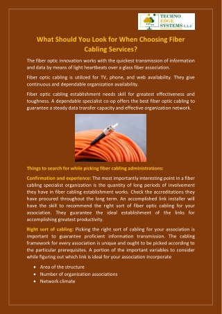 What Should You Look for When Choosing Fiber Cabling Services