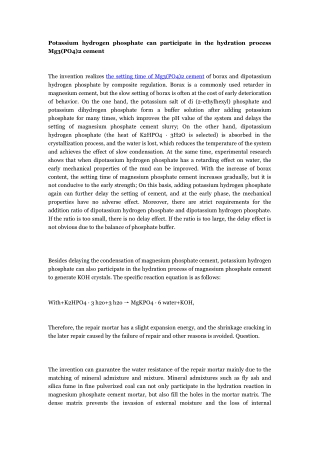 Potassium hydrogen phosphate can participate in the hydration process Mg3(PO4)2 cement