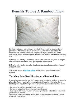 Benefits To Buy A Bamboo Pillow