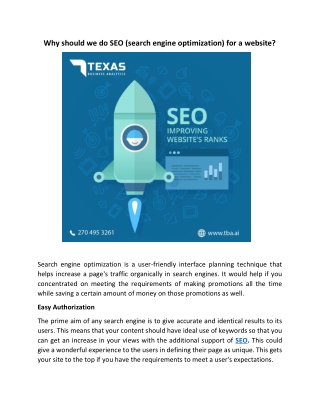 Why should we do SEO (search engine optimization) for a website?