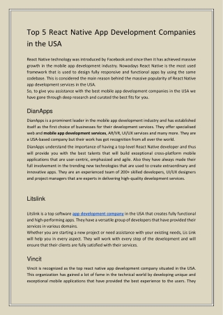 Top 5 React Native App Development Companies in the USA