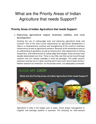 What are the Priority Areas of Indian Agriculture that needs Support?