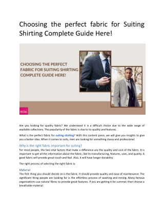 Choosing the perfect fabric for Suiting Shirting Complete Guide Here!