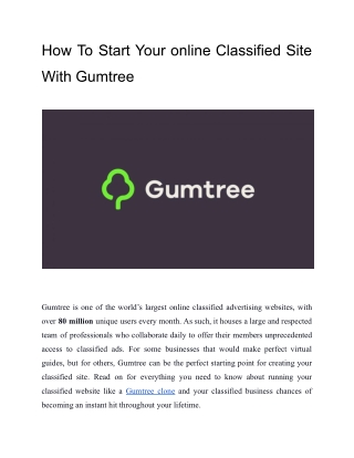 How To Start Your Own online Classified Site With Gumtree