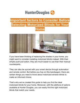 Important factors to Consider Before Selecting Motorized Blinds for Your Home