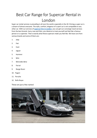 Best Car Range for Supercar Rental in London