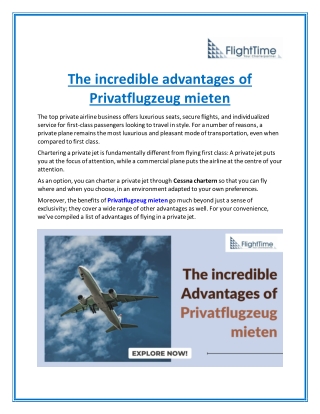 The Incredible Advantages of Privatflugzeug Mieten