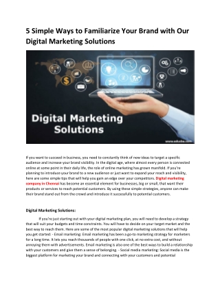 5 Simple Ways To Familiarize Your Brand with Our Digital Marketing Solutions