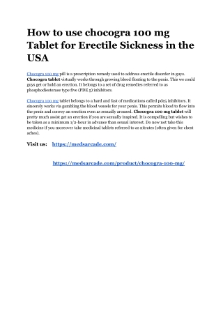 How to use chocogra 100 mg pill for erectile sickness in the USA